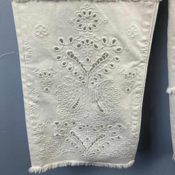 Johnny Was Sevilla Cropped Wide Leg Jean White Cotton Blend Denim Size 26 - Picture 4 of 14